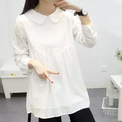 Pregnant women shirt summer and autumn new doll collar White fashion interior shirt long sleeve loose cotton Korean top