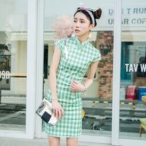 Nanshan cheongsam summer 2018 new female fashion short Chinese girl student fresh Plaid improved dress