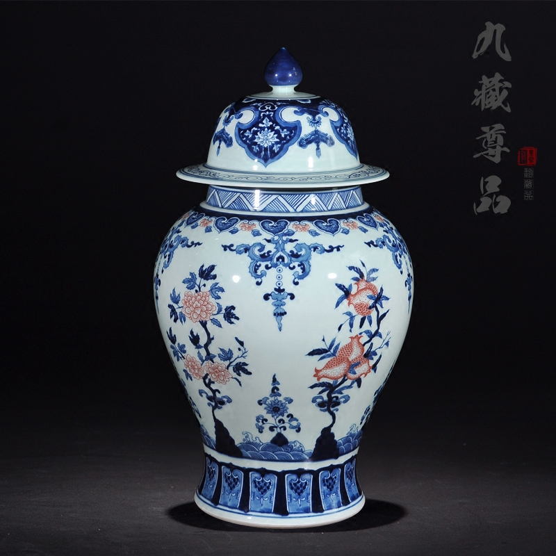 Blue and white porcelain of jingdezhen ceramics archaize youligong general jar with cover storage tank sitting room decoration crafts