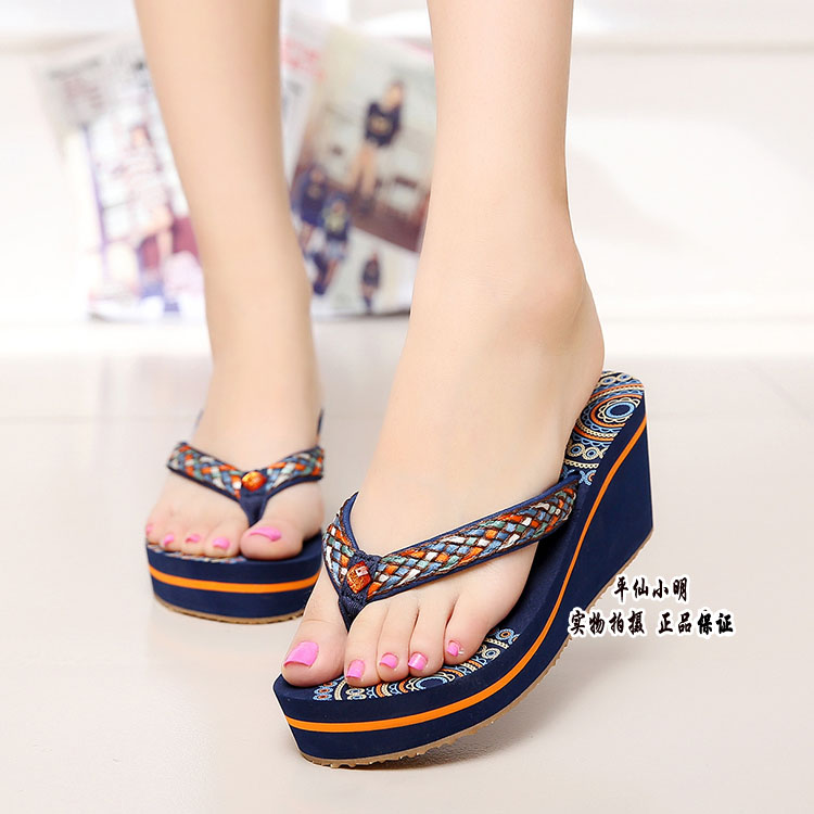Xia Vietnamese flat fairy sandals and slippers thick bottom high heel platform women's shoes waterproof platform beach wedge flip flops