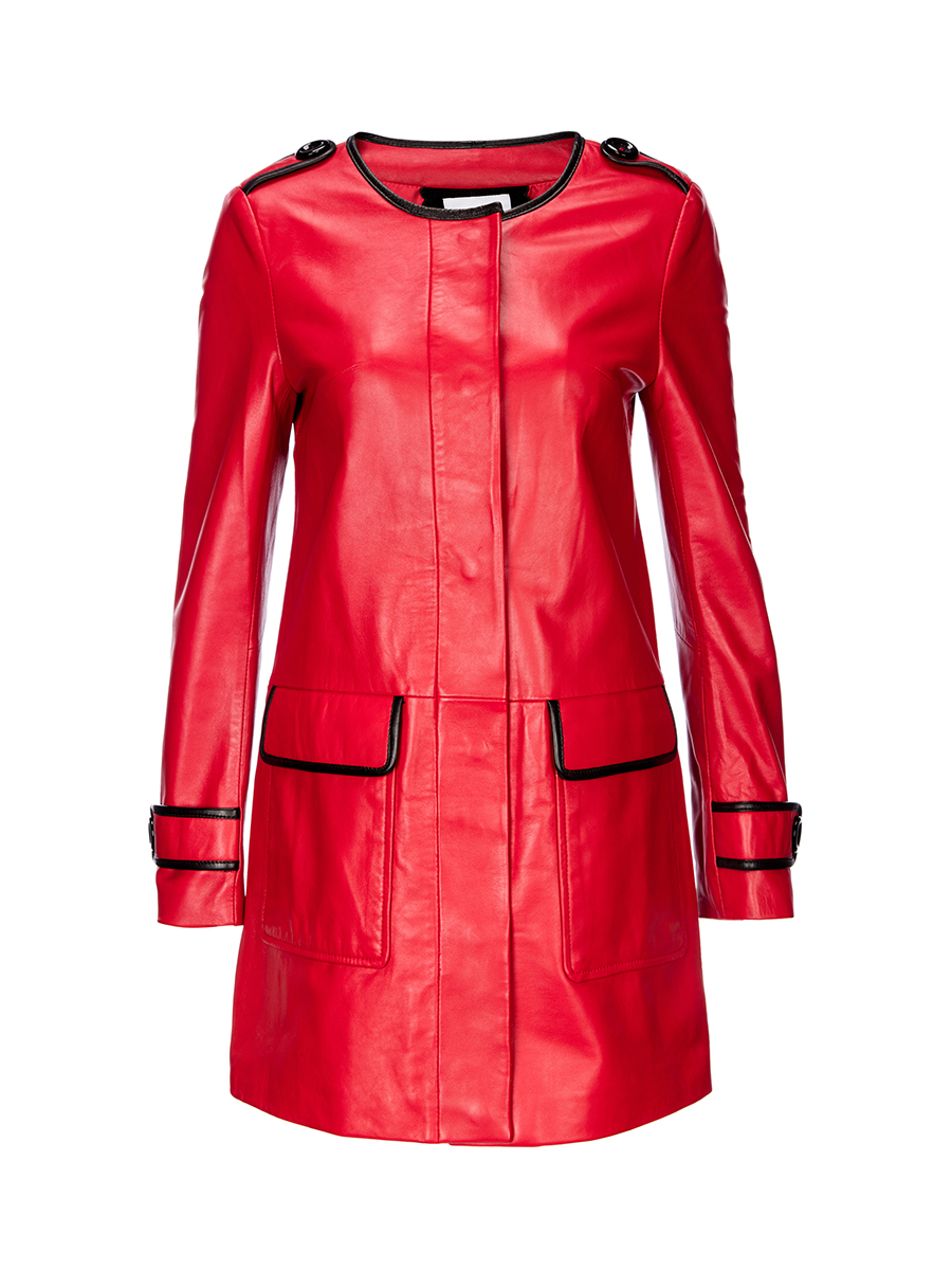 ALLLLLLLBRIGHT 红色襻带暗扣饰中长款皮衣