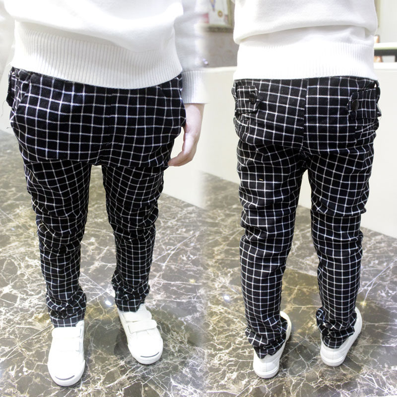 Boy pants spring autumn slim fit new children casual pants baby elastic pants kiddie plaid Han version s-up pants