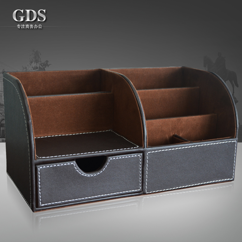 High-grade business multifunctional leather pen holder Office desktop stationery storage box Creative fashion personality gift
