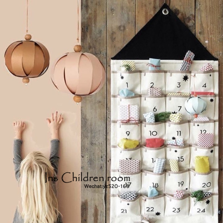 INS Nordic small house wall-mounted storage bag children's room 24 pockets debris finishing bag door side key hanging bag