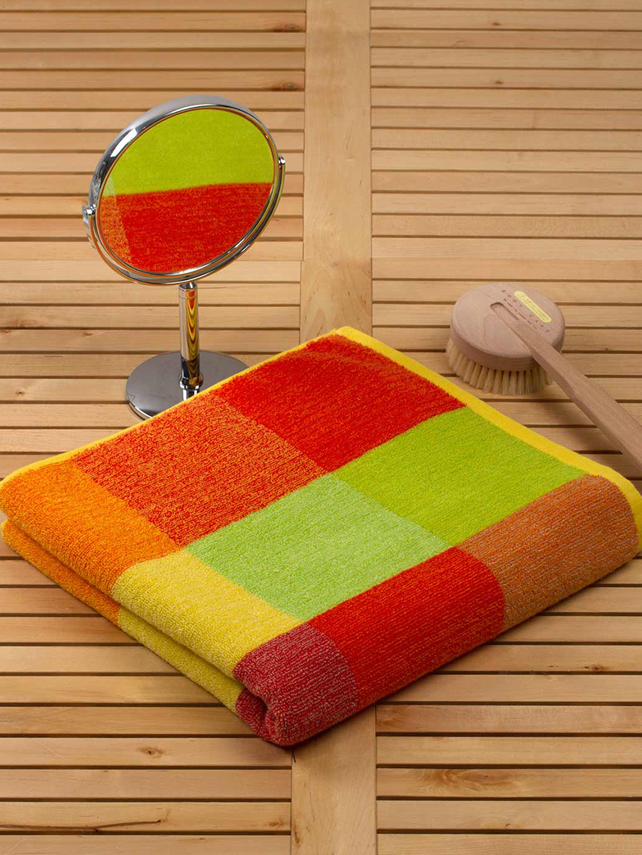 UCHINO|橙色无捻纱方格大浴巾