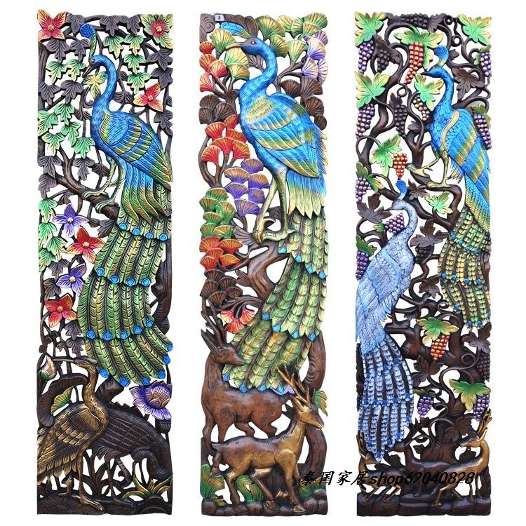 Handicraft solid wood teak elephant carved board hollow carved hanging board wall view living room porch background wall decoration wall decoration