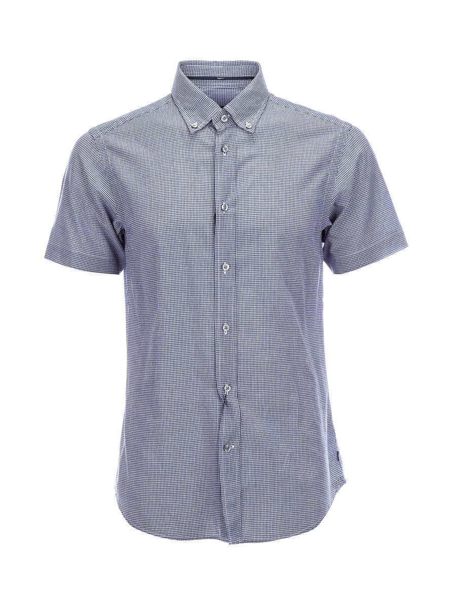 ZEGNA SPORT 牛仔蓝小格纹短袖衬衫