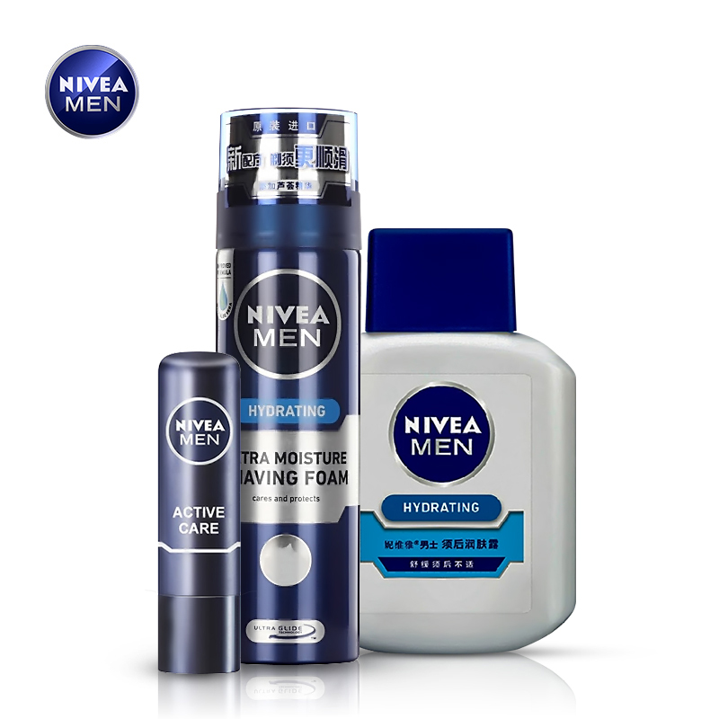 Nivea/妮维雅剃须组合刮胡泡+须后露+唇膏