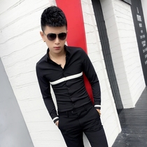 Color matching tight small size close-fitting long-sleeved shirt Slim-fit youth Korean version of the hair stylist casual trend fashion shirt