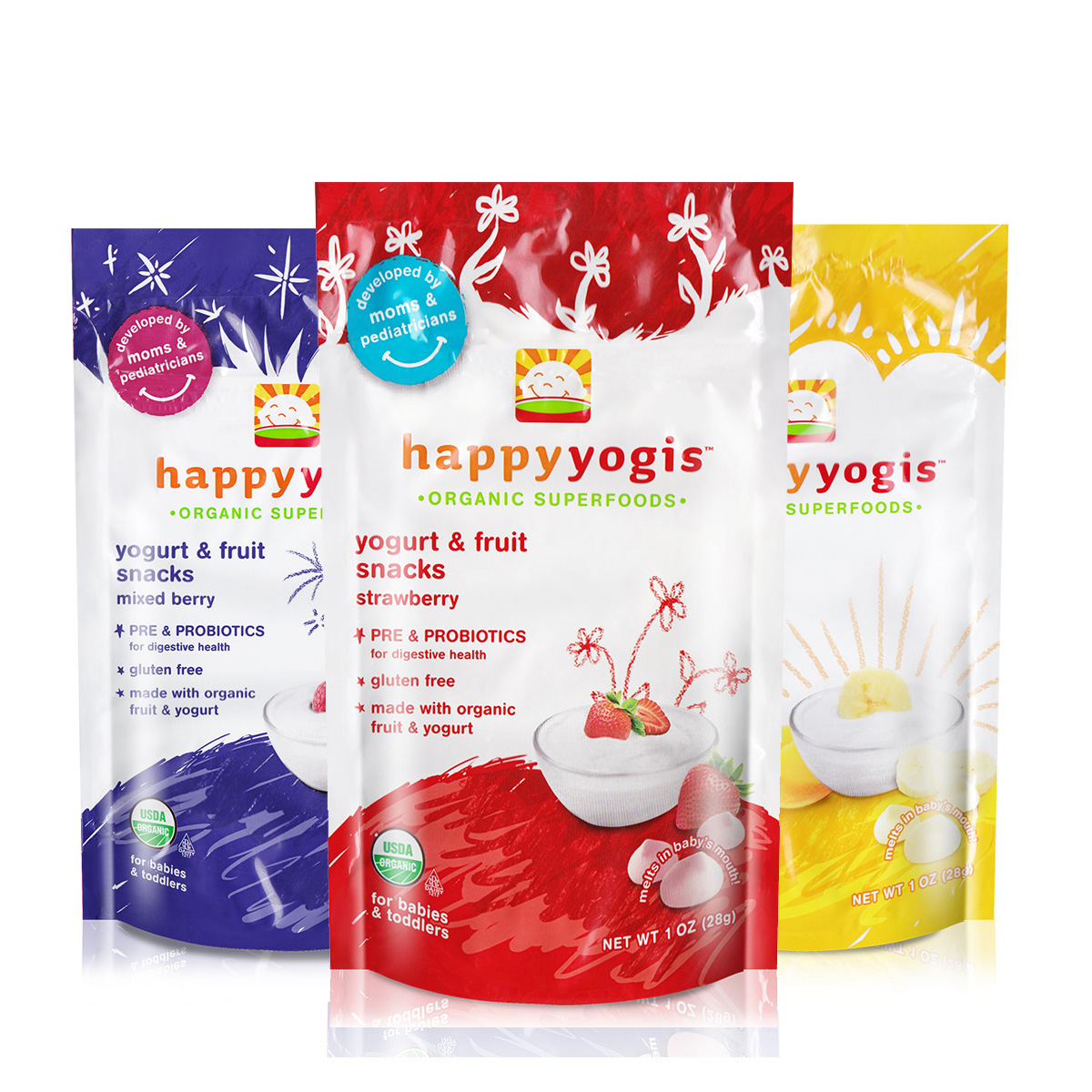 禧贝happy baby溶溶豆美国进口有机酸奶小溶豆28g*3袋装 婴儿零食