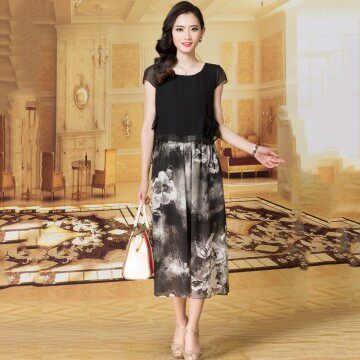 【Jisen】恬静优雅印染长洋装 M-3L台湾官网直邮进口