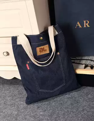 Original fashion women's bag personality one-shoulder leisure bag denim bag small fresh student college school bag shopping bag tide