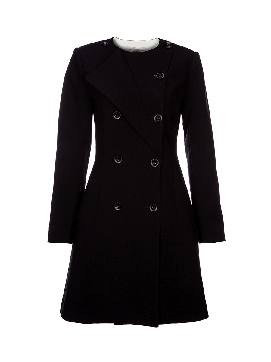 ALLLLLLLBRIGHT 黑色单领双排扣饰修身中长款大衣