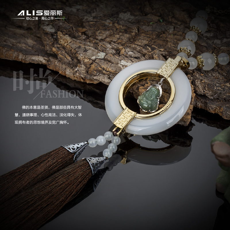 爱丽斯 摆件汽车挂件 新白玉银翡翠汽车挂饰 摆件饰品 平安佛符