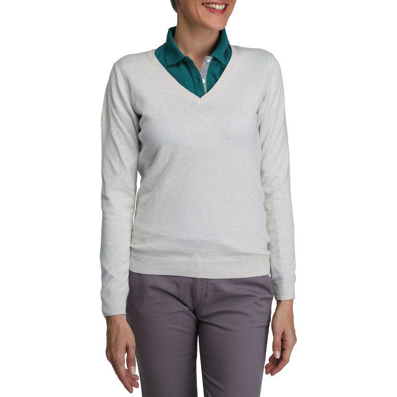 迪卡侬 休闲针织衫 女 高尔夫运动长袖V领套头卫衣 INESIS