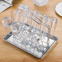 Cup holder Household water cup rack Stainless steel six-head living room glass beer tea cup storage drain rack with tray