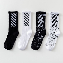Tide brand socks mens summer socks high waist black basketball stockings thin Tide Street high white Middle help wild