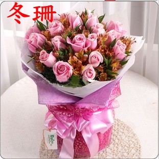 三明花店生日送花19枝粉玫瑰鲜花速递同城漳州龙岩徐水县求婚预定