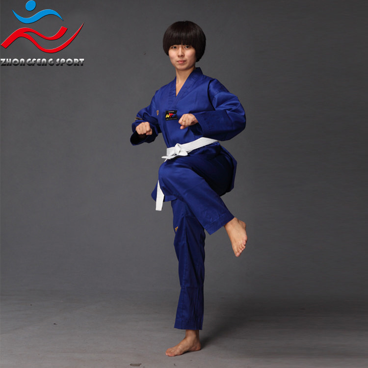 Zhongfeng children's adult Taekwondo clothing blue black red Taoist clothing coach clothing high-quality net text bright collar design