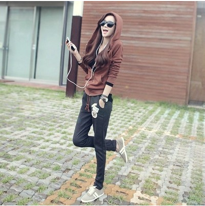 Korean fashion spring and autumn slim zipper sweatshirt women's trousers Korean style casual sports suit women's two-piece suit women's trendy