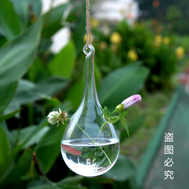 Crystal transparent glass vase suspended creative water drop-type jacket vase flower
