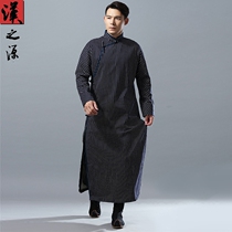 Chinese style Republic of China national clothing mens long shirt jacket Chinese vertical collar placket Han clothing meditation