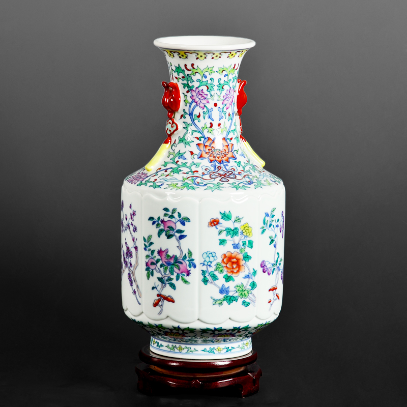 Antique porcelain qianlong pastel spring of the four seasons with the vase home sitting room adornment is placed the process of jingdezhen ceramics