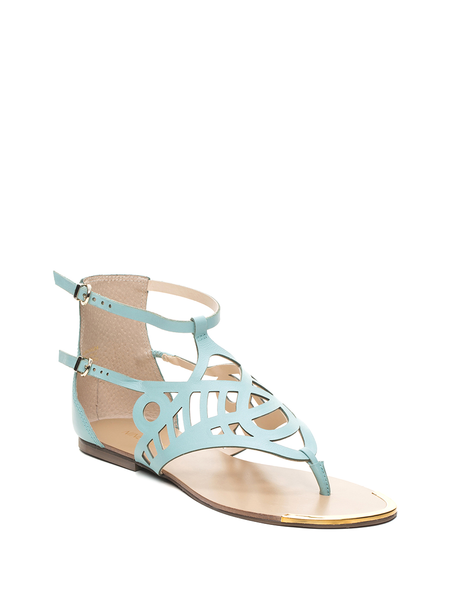 Nine West/玖熙 薄荷色镂空襻带平底凉鞋