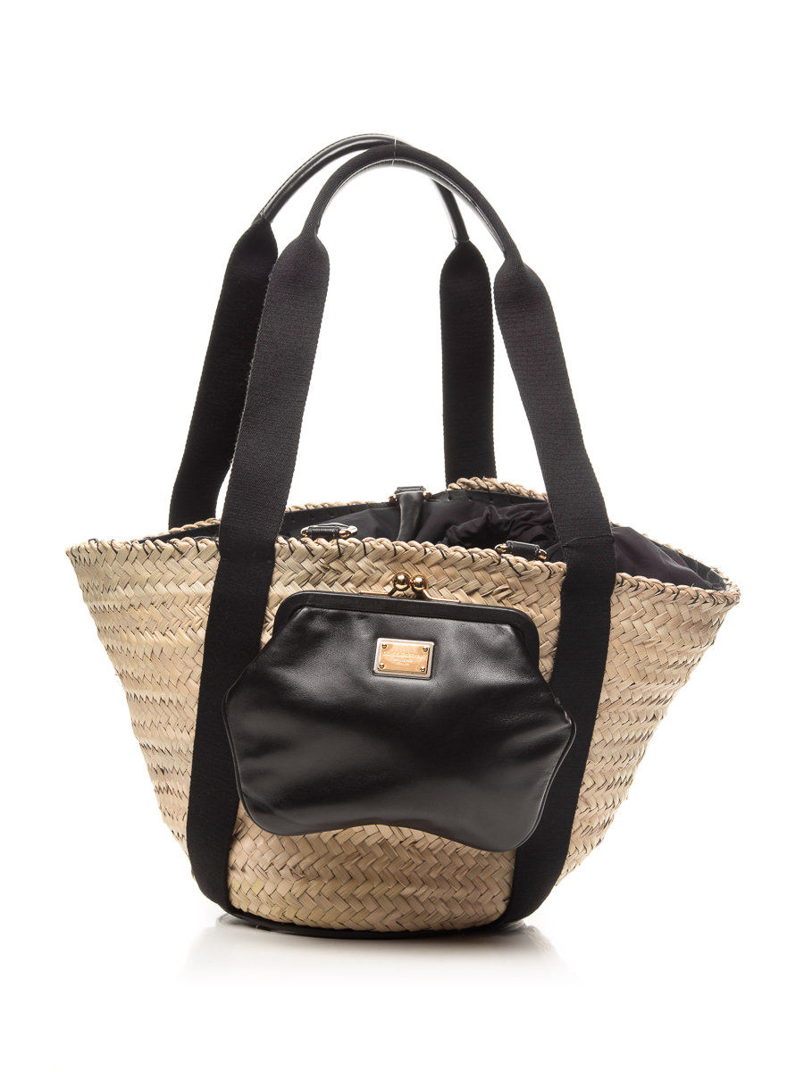 Dolce&Gabbana 麦色草编纹立体贴袋设计休闲肩包