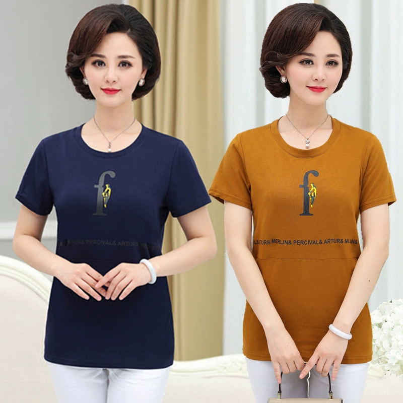 Mẹ mặc áo thun cotton ngắn tay mùa hè Phụ nữ trung niên và cao tuổi Phụ nữ mùa hè size lớn cởi quần lót nữ trung niên hàng đầu - Quần áo của mẹ