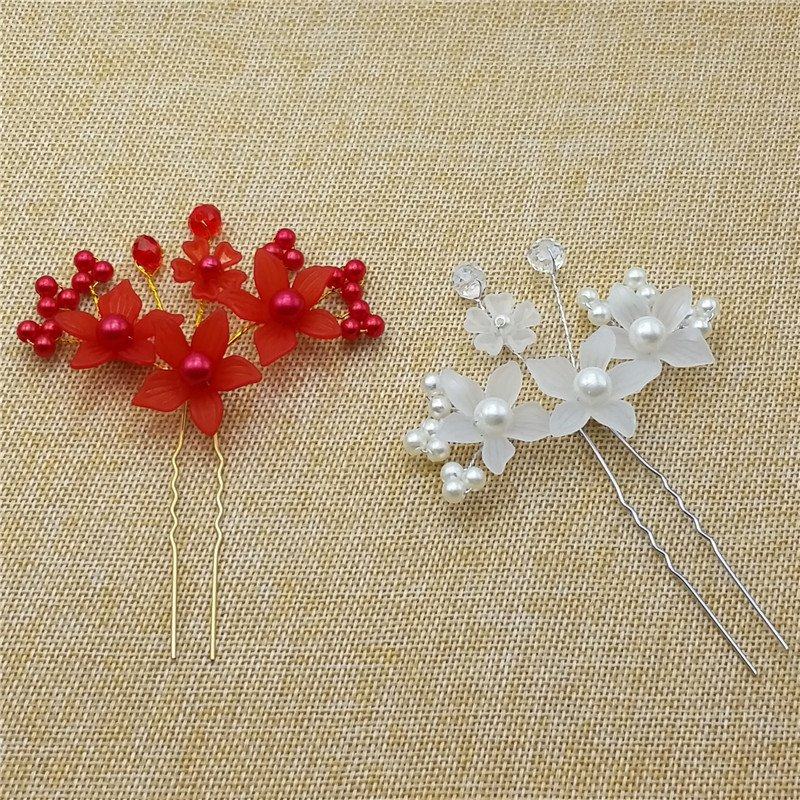 Hair accessories Full diamond U-shaped hairpin Hair fork plate Hair Pearl flower diamond-set hairpin Bridal headdress