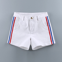 2021 mid-rise denim blue white red strip shorts womens summer white suit slim-fit hot pants wild thin large size new