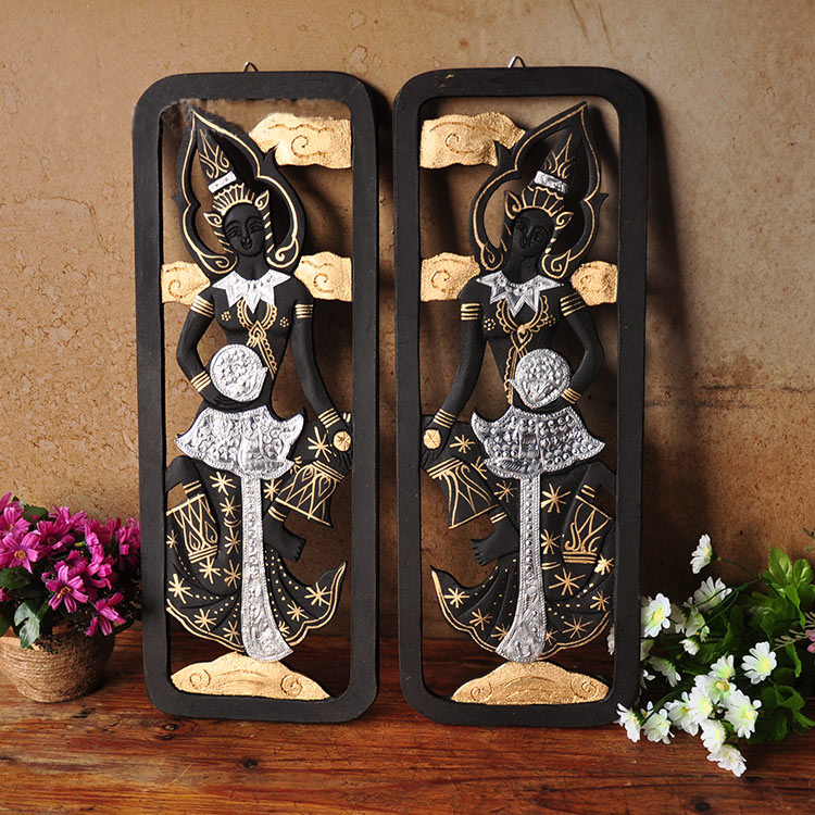 Thai imports Real wood Engraving Animals Characters Tin Art Hanging Board Gangway Wall Decoration Hyun Guan Wall Wall-mounted Hangings