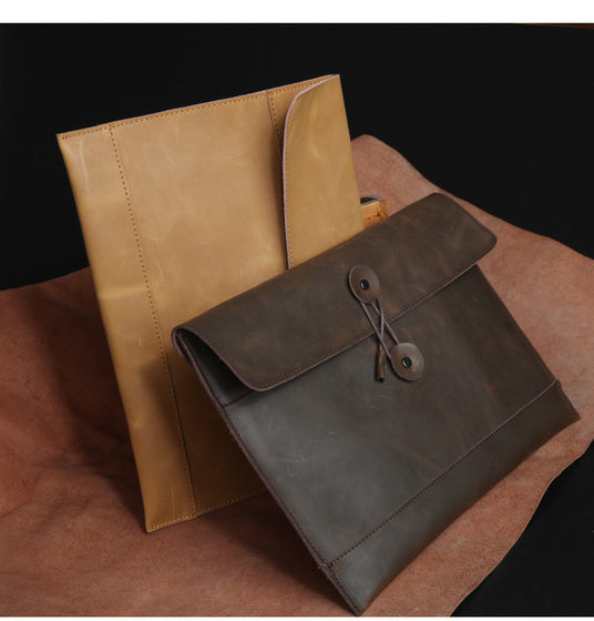 疯马皮男信封包商务真皮手拿包a4文件包头层牛皮公文包男士手抓包