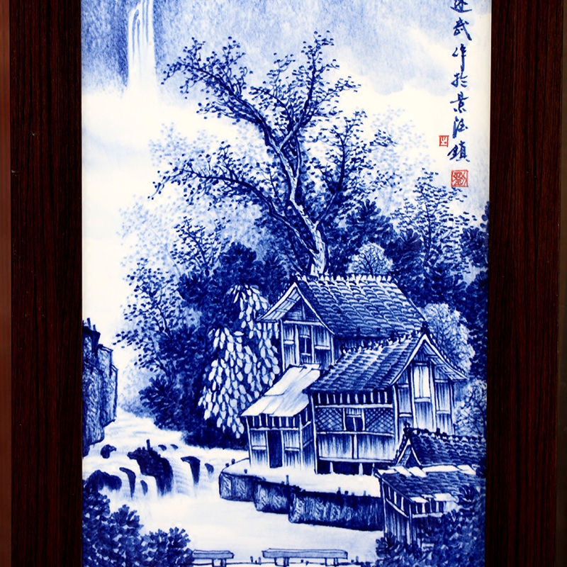 Hand - made ceramic painting jingdezhen blue and white porcelain of chun xiaqiu winter hang a picture to the sitting room four screen adornment porcelain plate painting background