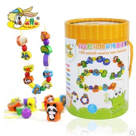 Children's Music 100 Animals Lianlian Beading Rope Children's Educational Early Education Enlightenment Learning Wooden Toys