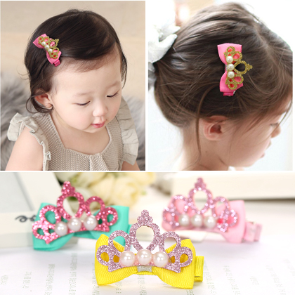 Enthusiastic childhood children hair accessories hairpin Princess imitation pearl crown tiara hairpin duck girl mouth clip baby clip
