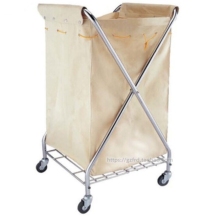 X-Shaped Linen Cart, Disassembled Stainless Steel Cleaning Cart, Hotel Room Laundry Room Dirty Laundry Recycling Hand-Pushed Service Cart