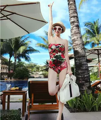 2021 new Korean sexy one-piece swimsuit women's big flower bikini bathing hot spring belly cover ins swimsuit