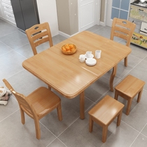 Small apartment full solid wood dining table and chair 4 6 people combination folding square household dining table Telescopic square table dining table