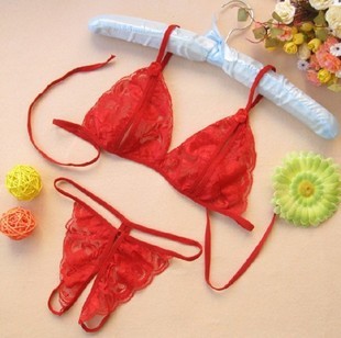 Underwoman open crotch Tiny pants lingerie suit lace triangle cup ultra-thin bra bikini sexy hollowed-out underwear