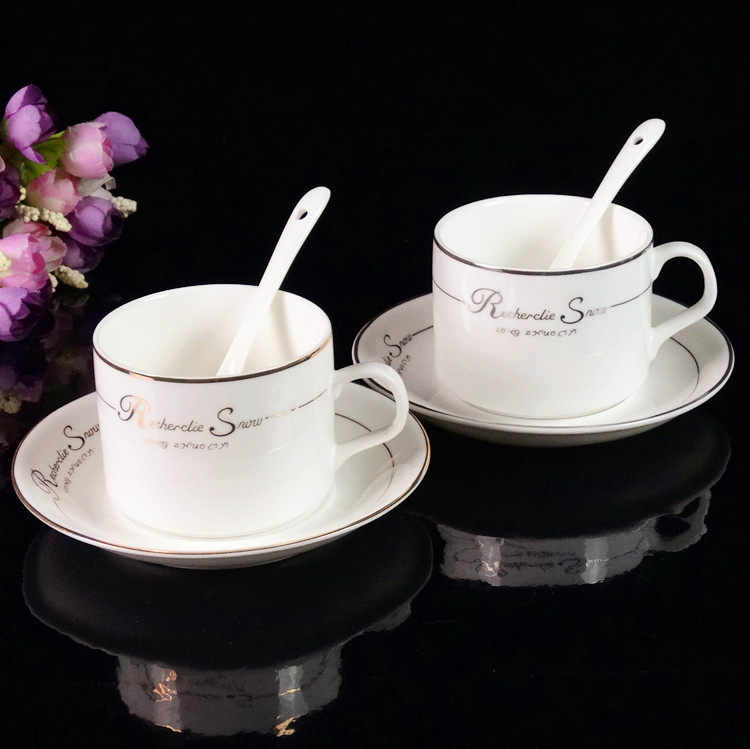European-style coffee cup set Bone china coffee cup 3-piece set Creative ceramic coffee cup and saucer logo customization