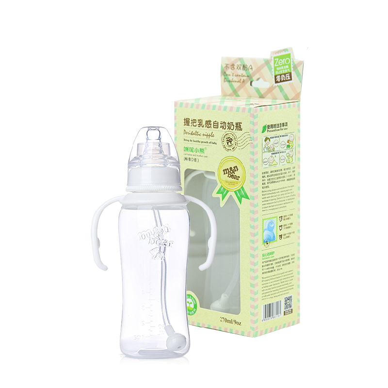 咪呢小熊 婴儿握把实感自动PP奶瓶标准口径带吸管奶瓶180ml/270ml