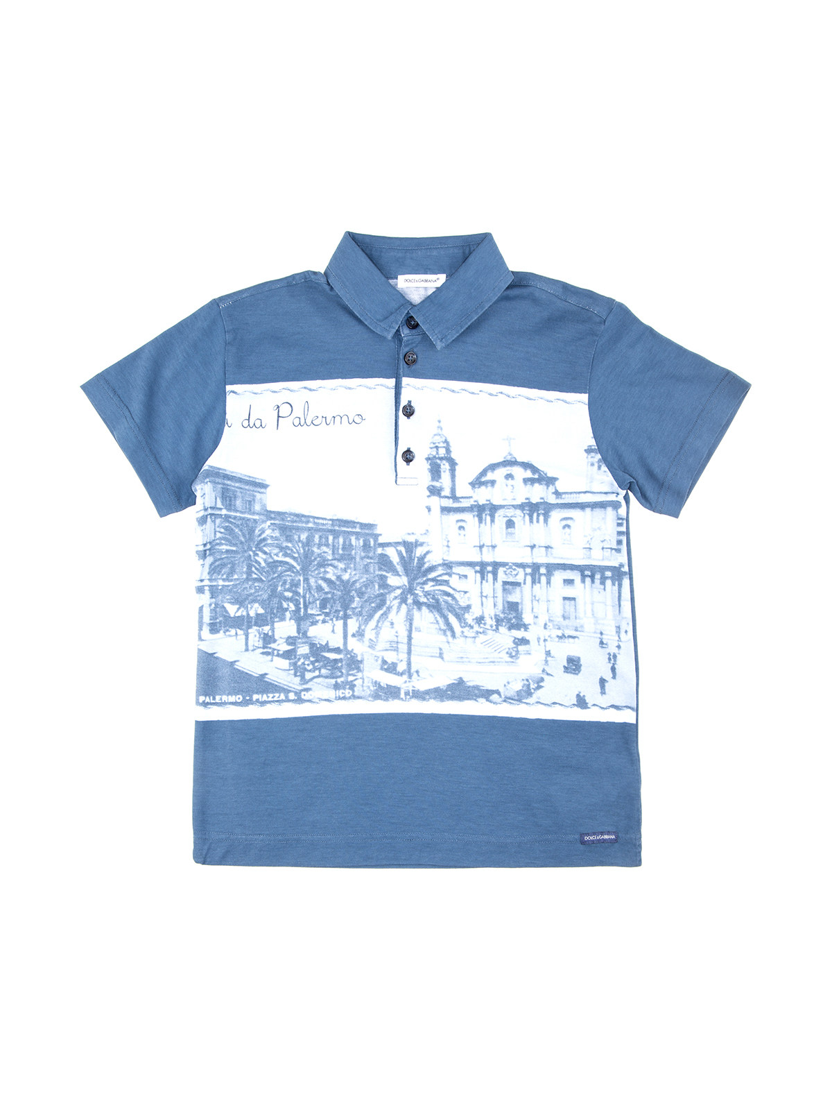 Dolce&Gabbana 蓝色广场图案全棉POLO衫