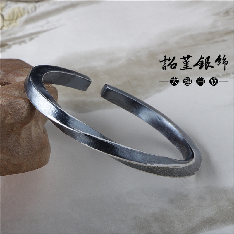 Viking Battle Bracelet, Reincarnated Silver Bracelet, Viking Battle Bracelet, Solid Couple's Twisted Diamond-Shaped Trendy Bracelet