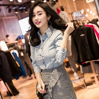 Áo sơ mi nữ denim tay dài phiên bản Hàn Quốc 2017 xuân mới cotton sơ mi denim nữ giản dị mới 2018 kiểu áo sơ mi nữ