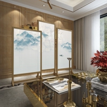 New Chinese style screen partition Simple modern fashion living room Teahouse Hotel solid wood entrance Ink landscape seat screen