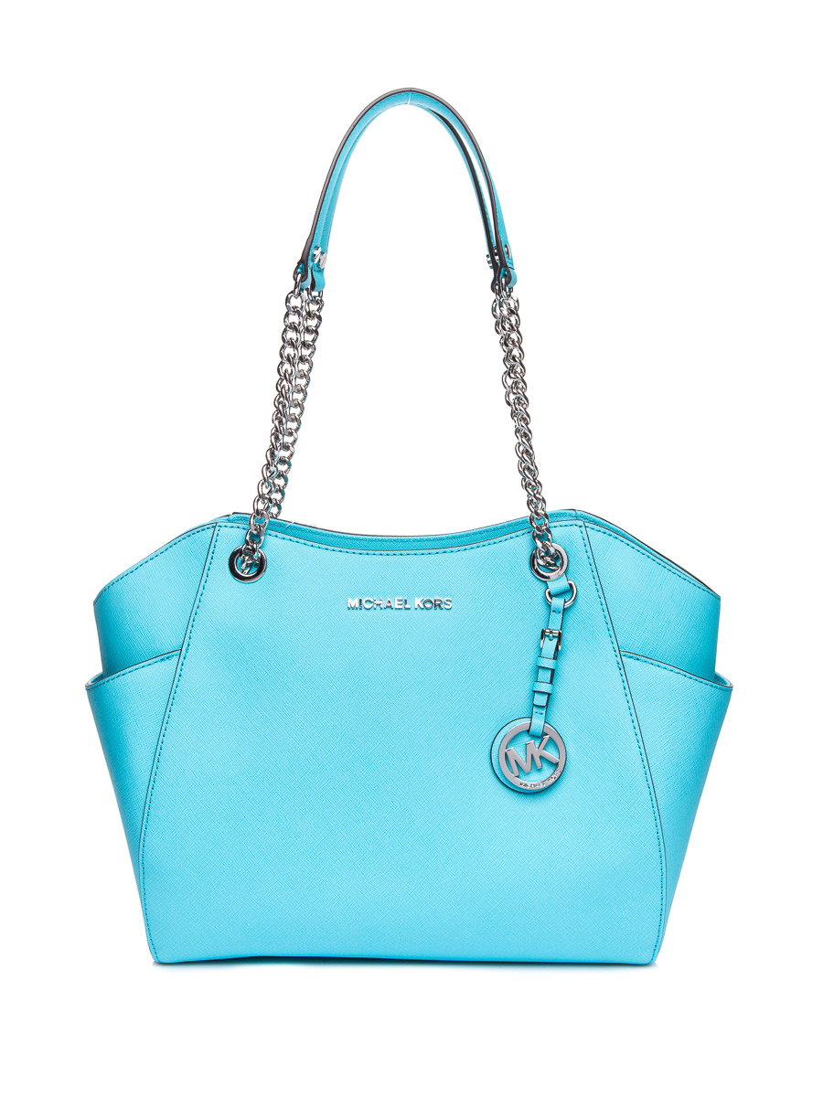 Michael Kors JET SET TRAVEL海水蓝十字纹金属链单肩包