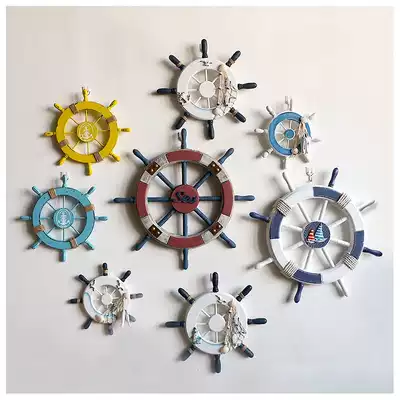 Mediterranean style decorative wooden steering wheel helmsman rudder creative Bar Cafe background wall decoration