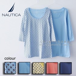 American N*UTICA ຕົ້ນສະບັບດຽວພາກຮຽນ spring ແລະດູໃບໄມ້ລົ່ນຂອງແມ່ຍິງຝ້າຍບໍລິສຸດຮູບແບບ geometric ພິມສາມສ່ວນສີ່ເສື້ອຢືດເຮືອນ nightgown.
